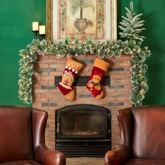 Glitzhome&reg; 9ft. Pre-Lit Frosted Greenery Pinecones Christmas Garland with Timer {5}