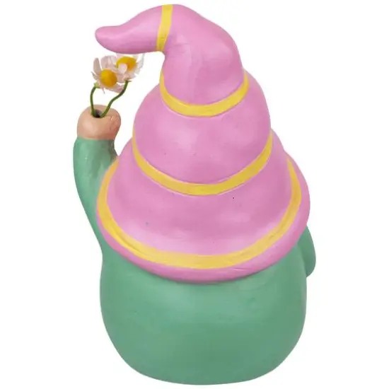 8" Pink & Green Gnome Holding Flowers Spring Figurine {6}
