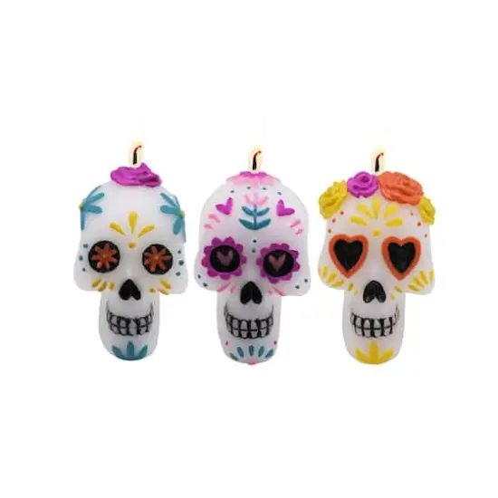 2.5" Day of the Dead Sugar Skull Shaped Candles, 3ct. by Ashland&reg; {3}