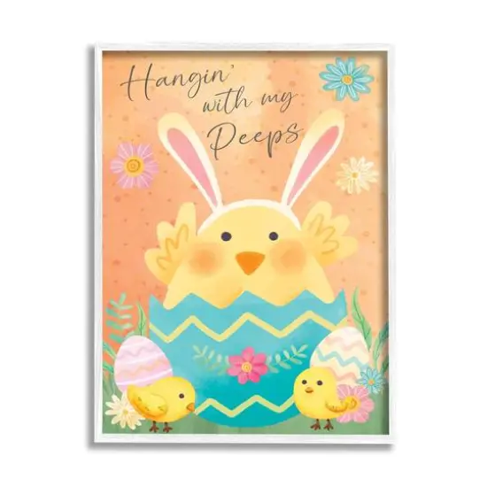 Stupell Industries Hangin' With My Peeps Easter Egg Chicks Framed Giclee Art White {1}