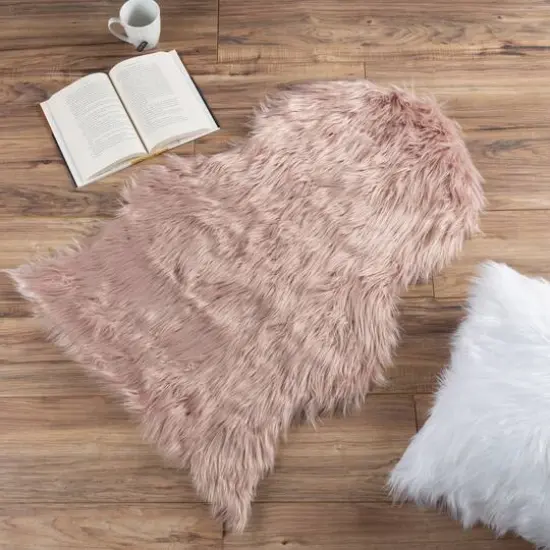Hastings Home Faux Sheepskin Fur Rug, 2ft. x 3ft. Pink {8}