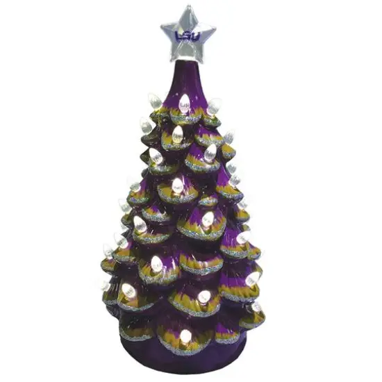 Santa's Workshop 14" NCAA College Team Ceramic LED Christmas Tree Louisiana State University {1}