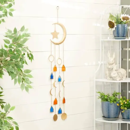 Gold Contemporary Moon and Sun Windchime, 8" x 2" x 42" {9}
