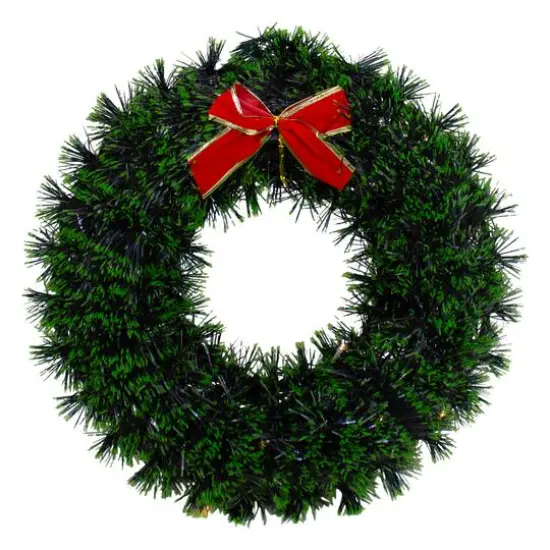 17" Pre-Lit LED Green Tinsel Artificial Wreath With Bow {1}