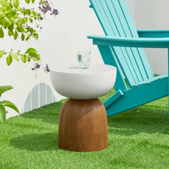 Glitzhome&reg; 17.75" Geometric Faux Terrazzo & Wood Texture Garden Stool {4}