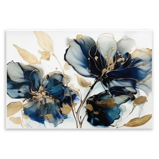 Stupell Industries Blue Swirling Modern Flowers Wall Plaque Art {1}