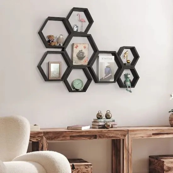 NEX&trade; Hexagon Honeycomb Floating Shelves Set Black {7}