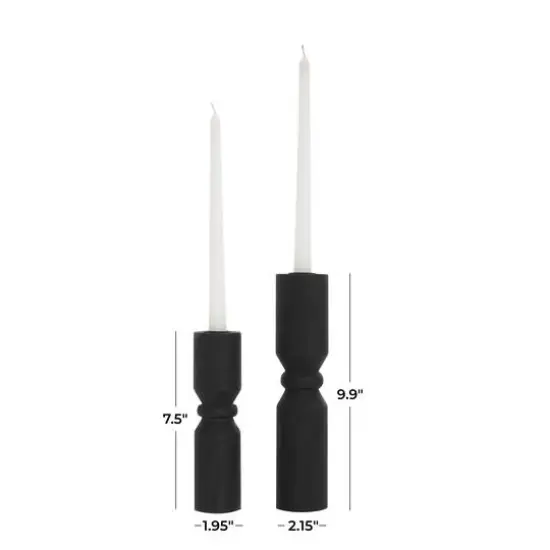 Black Wood Minimalistic Tapered Candle Holder Set {7}