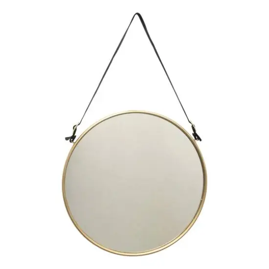 20" Brass Round Metal & MDF Hanging Wall Mirror {1}