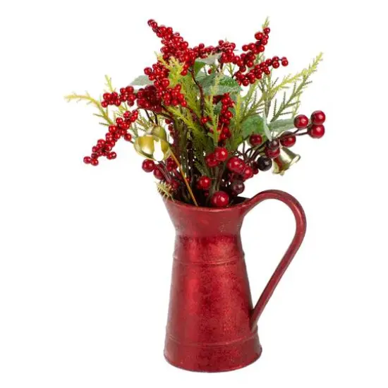 13" Red Berry & Foliage with Bell in Vintage Milk Jug {9}