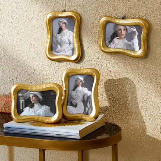 Glitzhome&reg; 4 Pack 4" x 6" Vintage Gold Resin Tabletop Picture Frames {5}