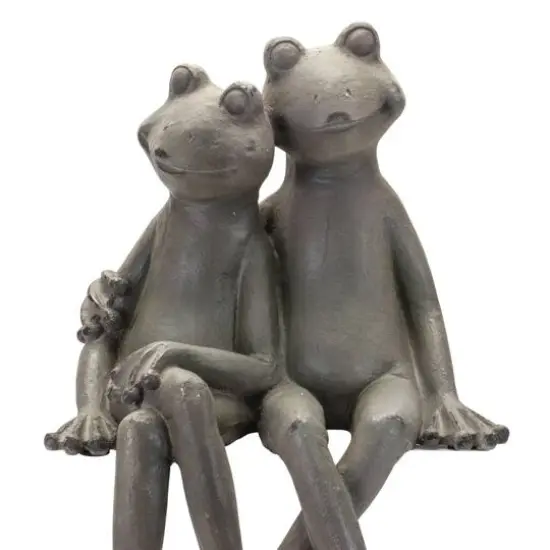 17.5" Distressed Sitting Frog Couple Garden Statue {3}