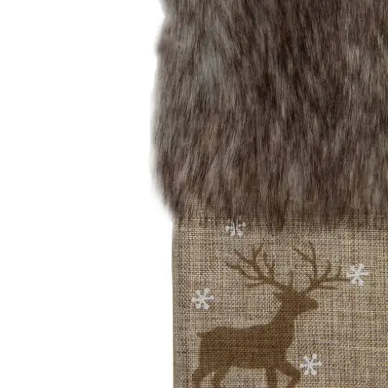 20" Brown Reindeer Christmas Stocking with Faux Fur Cuff {4}