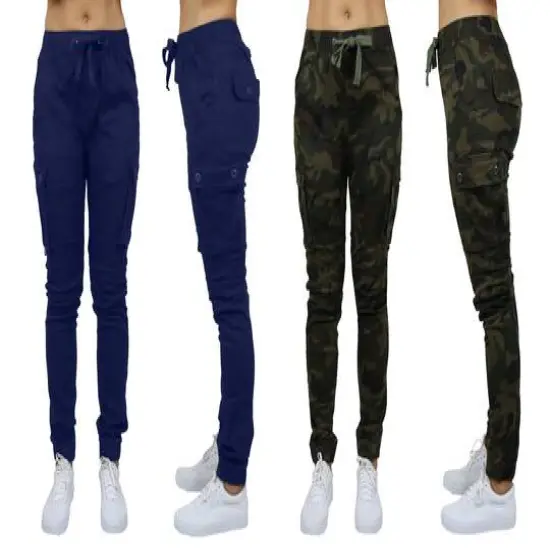 Galaxy By Harvic Loose Fit Cotton Stretch Twill Women's Cargo Joggers 2 Pack Navy/Camouflage {1}