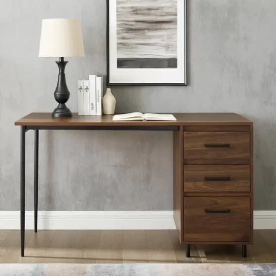 Walker Edison 52" Dark Walnut 3 Drawer Desk {6}