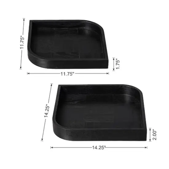 Glitzhome&reg; Black Leaf Shape Ash Wood Decorative Trays Set {4}