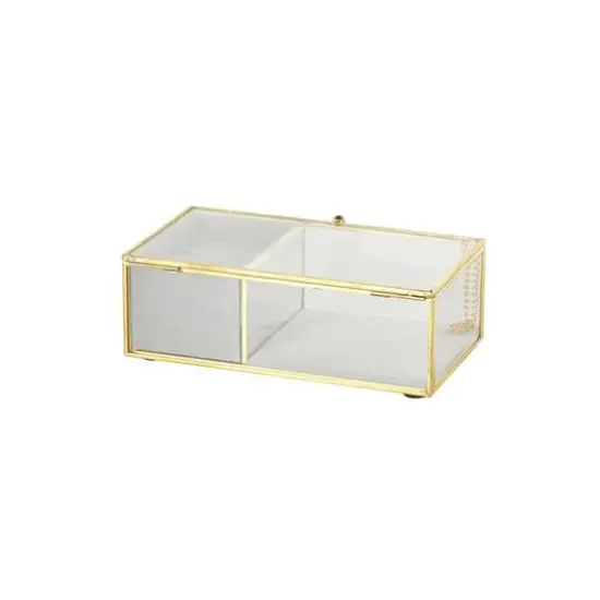 7" x 4" x 3" Clear & Gold Glass & Metal Jewelry Box with Chain Accent & Fabric Ring Slots {7}