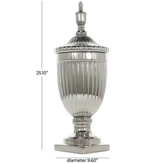 Silver Ceramic Decorative Jars with Grooves {8}