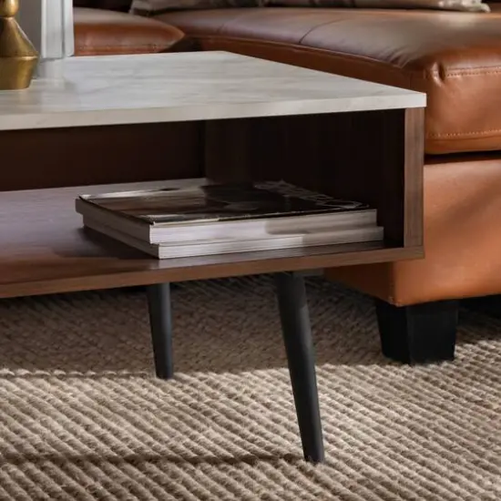 Dark Walnut Mid Century Modern Faux Marble Coffee Table {6}