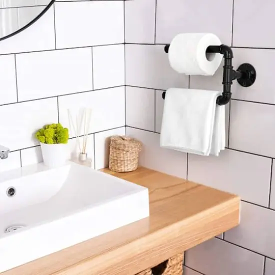 Black Iron Industrial Rustic Pipe Toilet Paper Holder {6}