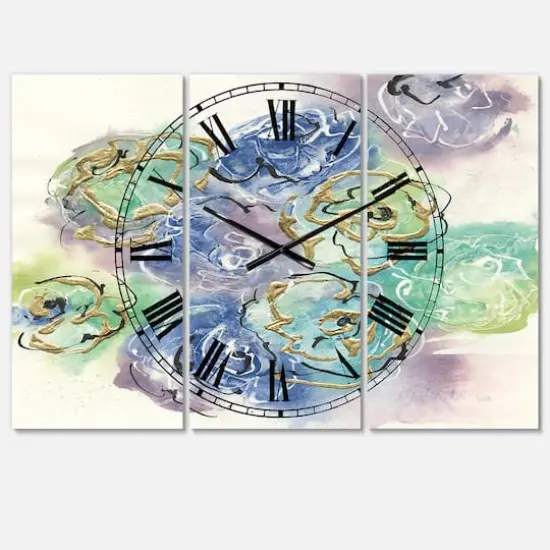 Designart 'Pastel Foral Composition Ii Lodge Multipanel Wall Clock {1}