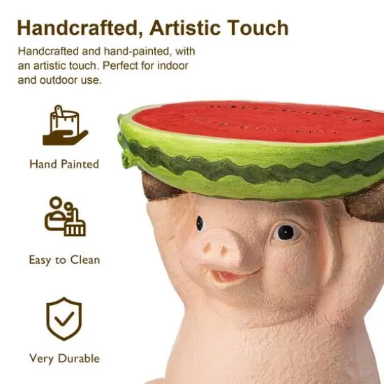 Glitzhome&reg; 12.5" Pig Holding a Watermelon Decorative Garden Stool {8}