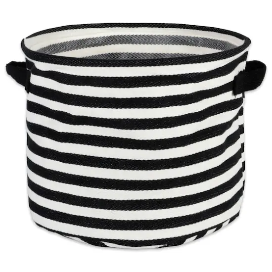 DII&reg; Medium Round Stripes PE-Coated Herringbone Woven Cotton Laundry Bin, 2ct. Black {5}