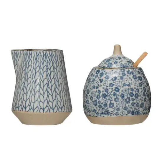 Hello Honey&reg; Blue Floral Hand-Painted Sugar & Creamer Stoneware Set {1}
