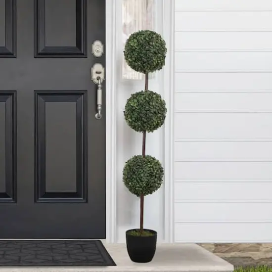 4ft. Unlit Artificial Two-Tone Boxwood Triple Ball Topiary Tree with Round Pot {3}