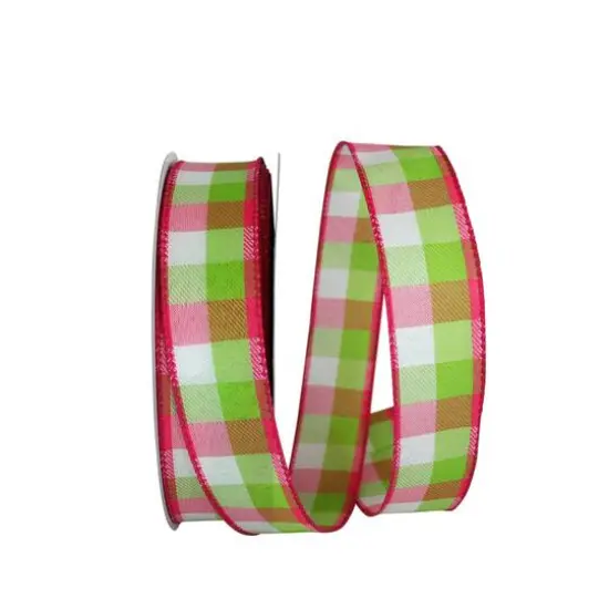 JAM Paper 1.5" x 50yd. Wired Celine Plaid Ribbon Lime {2}