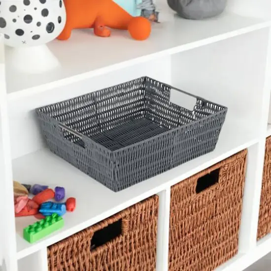 Simplify Charcoal Shelf Storage Rattan Tote Basket {6}