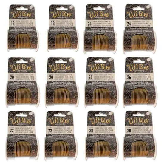 The Beadsmith&reg; Wire Elements&trade; Tarnish Resistant Medium Temper Assorted Gauge Wire Spools, 12ct. Vintage Bronze {1}