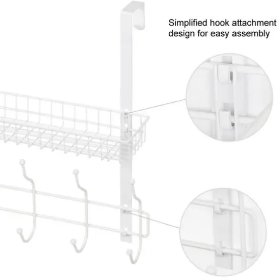 17" Over the Door Hook Hanger with Mesh Basket White {5}