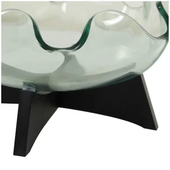 16" Clear Glass Kitchen Serving Bowl with Black Wooden Stand {6}
