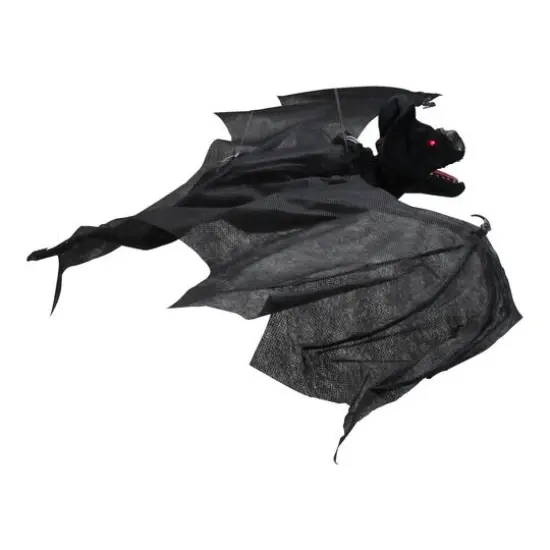 33" Lighted & Animated Hanging Bat Halloween Decoration {4}