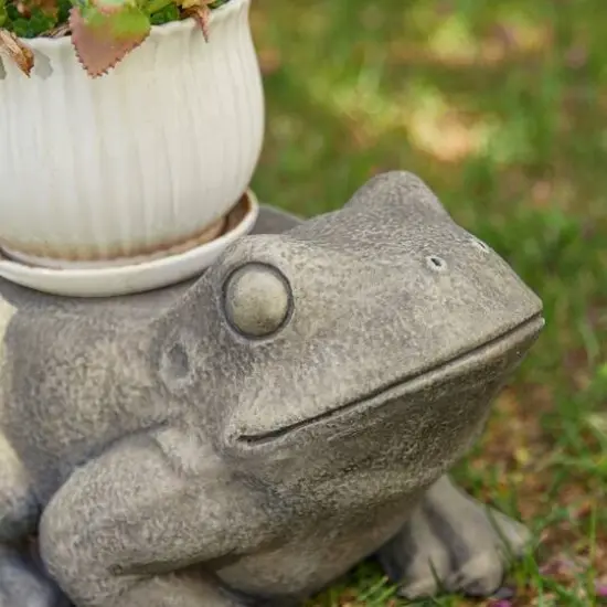 Glitzhome&reg; 15.25" Frog Garden Statue Planter Stand {8}