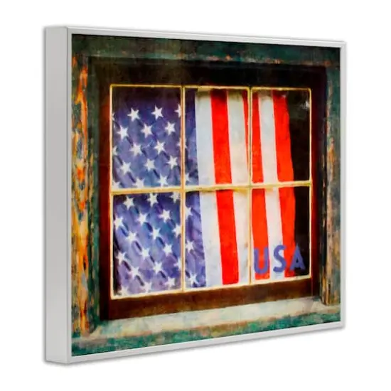 Stupell Industries Patriotic American Flag Rustic Window Festive Home Framed Giclee Art White {4}