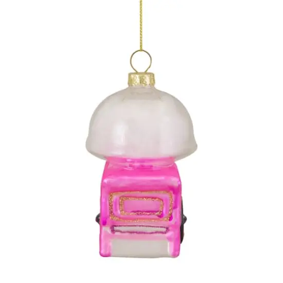3.5" Pink, White & Gold Cotton Candy Machine Glass Christmas Ornament {5}