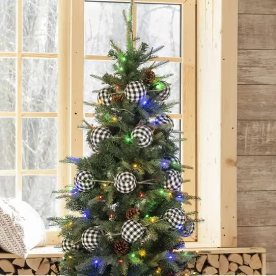 Glitzhome&reg; 6ft. Black & White Plaid Fabric Garland Set {4}