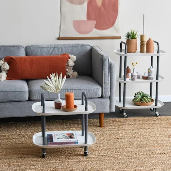 Hello Honey® Main + Mesa™ 3-Tier Modern Plastic and Metal Trolley White and Dark Gray {3}