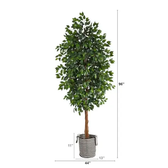 8ft. Ficus Artificial Tree in Handmade Black and White Natural Jute and Cotton Planter {3}
