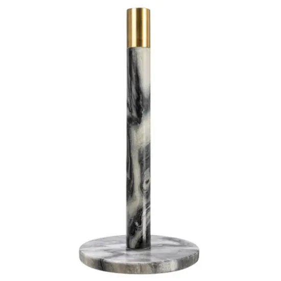 Hello Honey&reg; 12" Modern Marble with Brass Detail Paper Towel Holder Gray {6}
