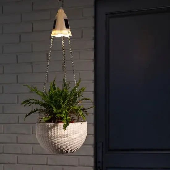 Glitzhome&reg; 30" Solar Lighted White Plastic Hanging Planter {5}