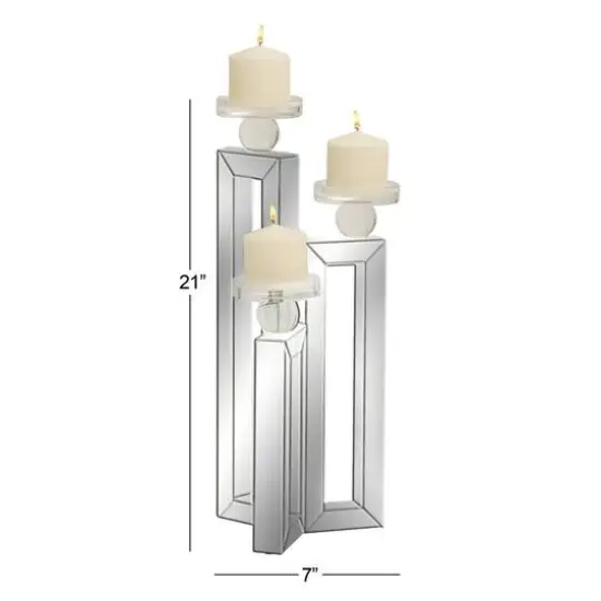 21" Silver Wood Glam Candlestick Holder {7}