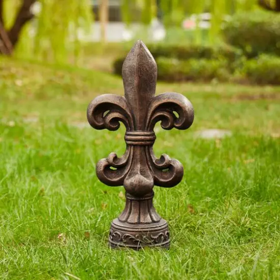 Glitzhome&reg; 21.25" Bronze Standing Fleur De Lis Garden Statue {5}