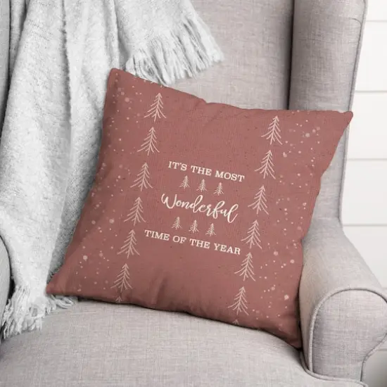 It's the Most Wonderful Time of the Year Red 18" x 18" Indoor/Outdoor Pillow {3}