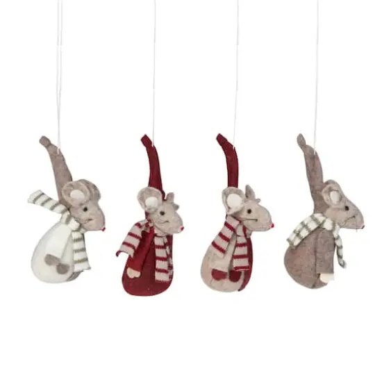 4ct. Red & Gray Standing Mice Ornaments {1}