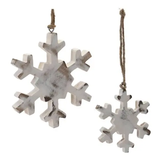 Whitewashed Wood Snowflake Ornament Set {6}