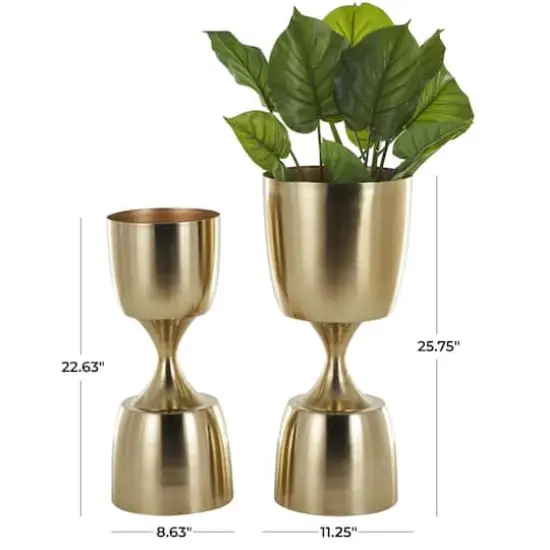 Gold Hourglass Shaped Metal Planter Set with Elevated Base {9}
