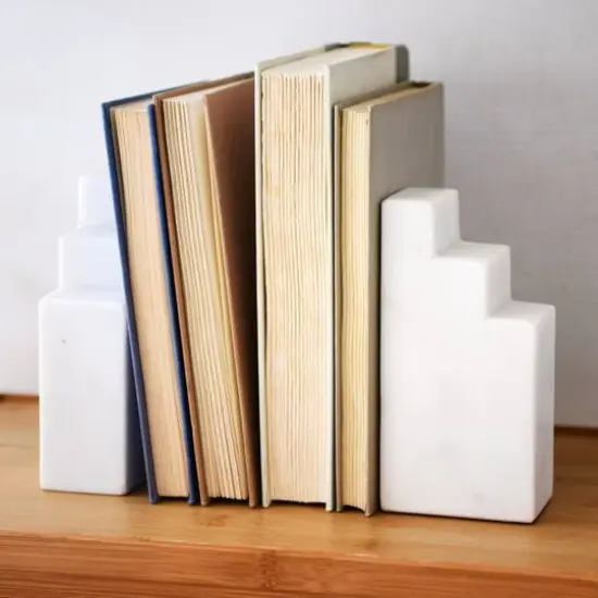 Hello Honey&reg; 6.5" Geometric Marble Bookend Set White {7}